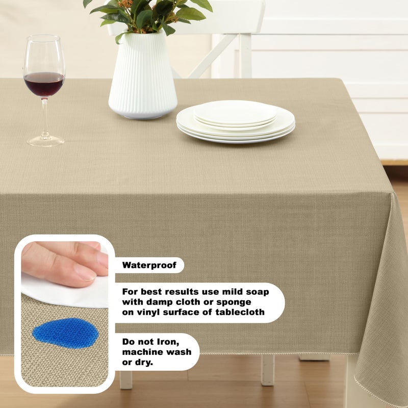 Lintex Cafe Hotel Linen Look Vinyl Flannel Backed Tablecloth, Heavyweight 4 Gauge, 60 x 104 Inch Rectangle, Sand Indoor Outdoor Waterproof Wipe Clean Table Cover - Image 3